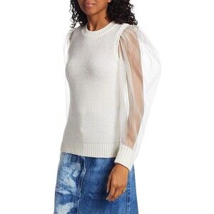 Sea New York James Organza Puff Sleeve Sweater Women's Size Small Ivory Pullover